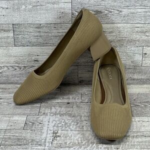 Vivaia Melody 2.0 Tan Knit Squared Toe Chunky Heel Women Sz‎ EU 39.5 US 8.5